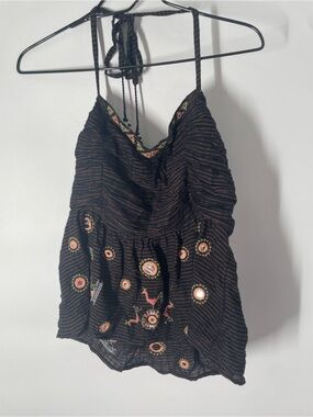 Free People Black Knit Top with Metallic Copper Threads